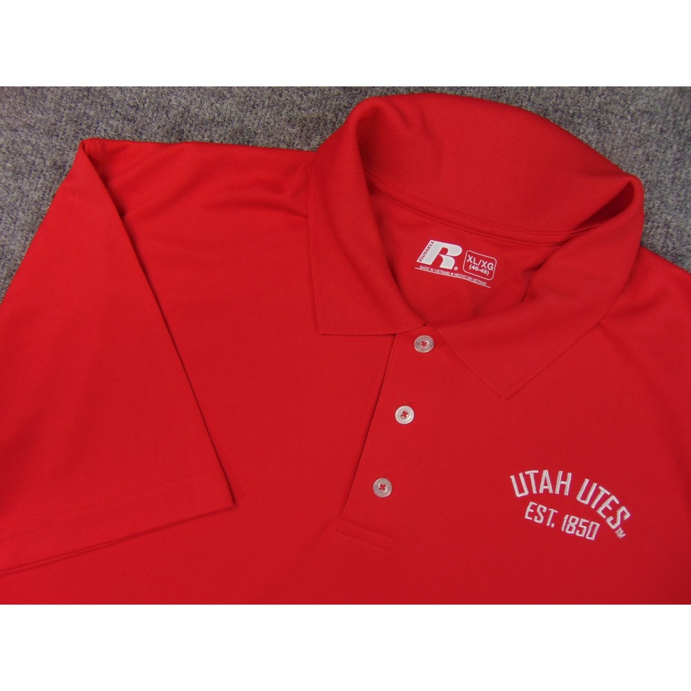 Utah Utes Polo Mens XL Red Solid Russell Athletic NCAA College Sports Fan Gear
